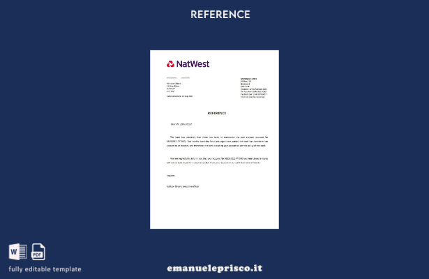 modello di riferimento per la chiusura Natwest del Regno Unito in stile verifica